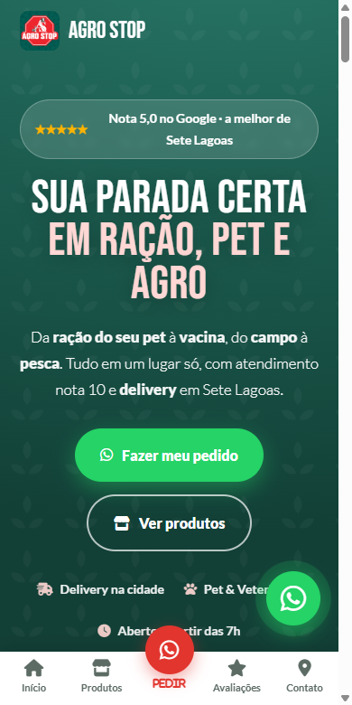 Site da Agro Stop no celular